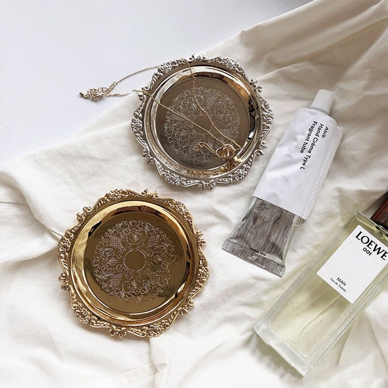 Metal Sauce Plate Round Tray for Fruit Dessert Cake Decorating Storage Plates for Necklace Ring Earrings Show Photo Props