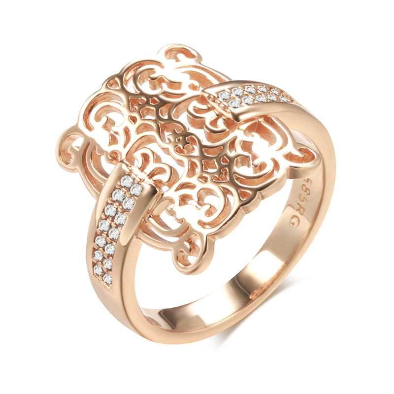 Kienl Trend 585 anillo grande cuadrado de Color oro rosa para mujer, anillo étnico de novia de Metal brillante con circonita Natural Vintage, joyería diaria