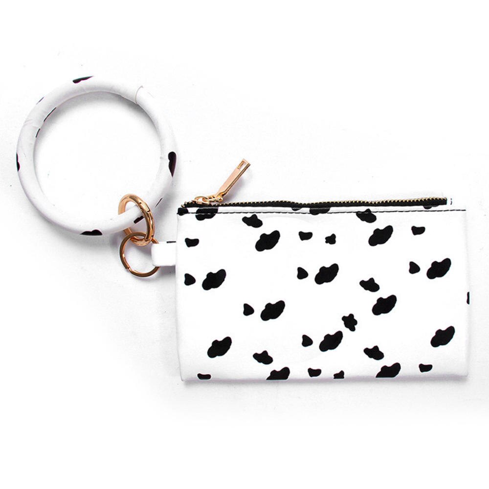 Multi-purpose PU Leather Flower Leopard Printed Phone Wallet O Key Rings Women Wristlet Bracelets Key Chain Key Case 11cm: L