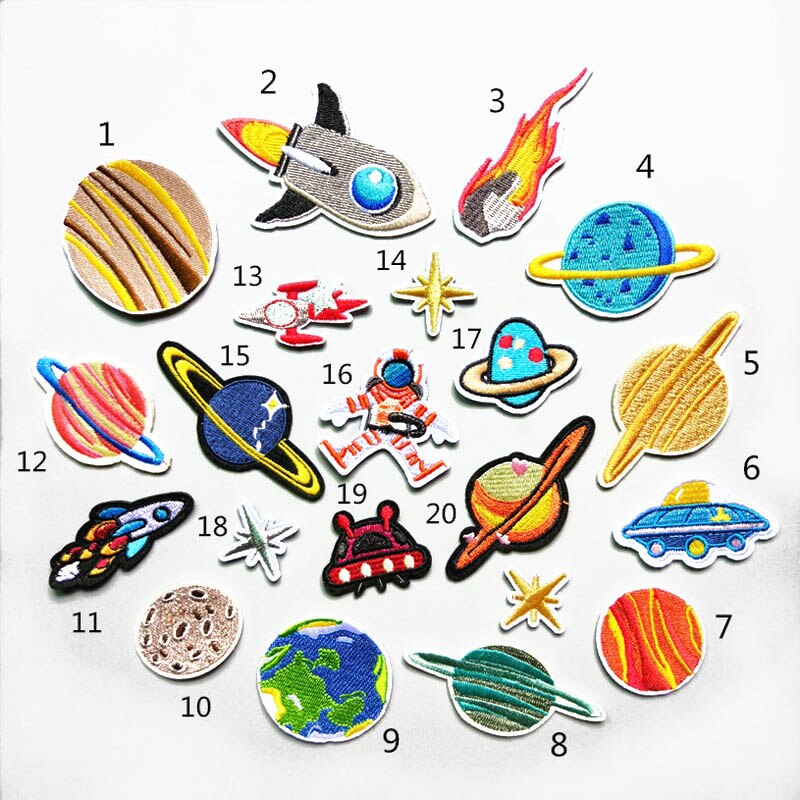 20 Pcs Diy Kind Kleding Accessoires Naaien Patches Outer Space Planeet Patroon Ijzer Op Flarden Borduurwerk Doek Naaien Patches