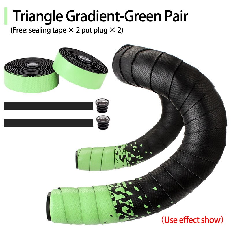 Stuurlint Racefiets Grip Eva Pu Bar Tape Professionele Fietsen Demping Anti-Vibratie Wrap Met 2 Bar Plug fiets Accessoires: Green Fade