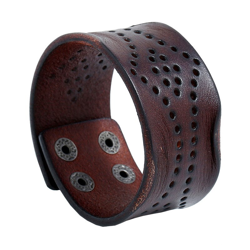 Punk reliëfpatroon brede leren armband heren retro drukknoop armband sieraden motorfiets gitaar accessoires vriendje: 82