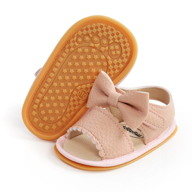 Sandales d'été à nœud papillon pour bébés filles de 0 à 18 mois, jolies chaussures de princesse en caoutchouc PU antidérapantes, pantoufles pour -nés, premiers pas: P / 0-6 mois