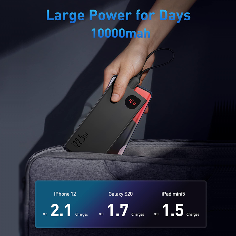 Baseus batterie externe 10000mAh avec 20W PD charge rapide Powerbank chargeur de batterie Portable paupérine pour iPhone 12Pro Xiaomi Huawei