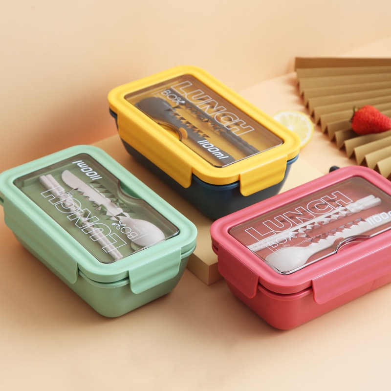 1100Ml Tarwe Stro Lunchbox Lekvrije Gezonde Materiaal Bento Dozen Met Lepel Magnetron Voedsel Opslag Container Lunchbox