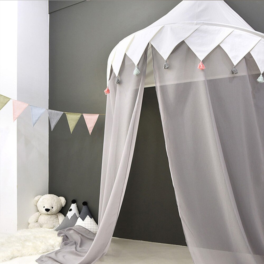 Bambini Tenda Casa Del Bambino Letto A Baldacchino Tende Principessa Playhouse Del Bambino Della Ragazza Culla Baldacchino Netto Letto Cupola Baldacchino Tenda Dei Bambini Decor Bambini tenda del gioco: white tent gray net / 110x50cm