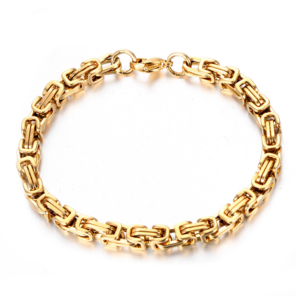 Mais novo 316l pulseira de aço inoxidável das mulheres dos homens wholelsale pulseira 4mm cor ouro masculino mão elo corrente pulseira hip hop jóias: Cor dourada