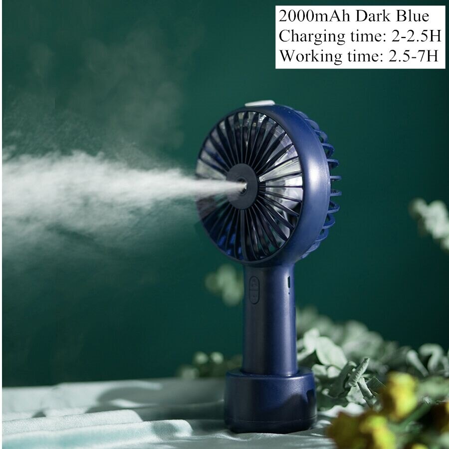 Battery Portable Water Spray Mist Fan Electric USB Rechargeable Handheld Mini Fan Cooling Air Conditioner Humidifier for Outdoor: 2000mah dark blue