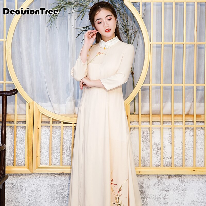 Chinese Dress white flower women satin cheongsam rayon wedding dress split qipao traditional chinese women vestido