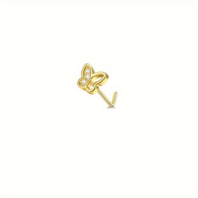 Drperfect 1pc 22g næsestikker l-formede næseringe til kvinder opal cz hjerte sommerfugl næsepiercing smykker: Rose guld farve