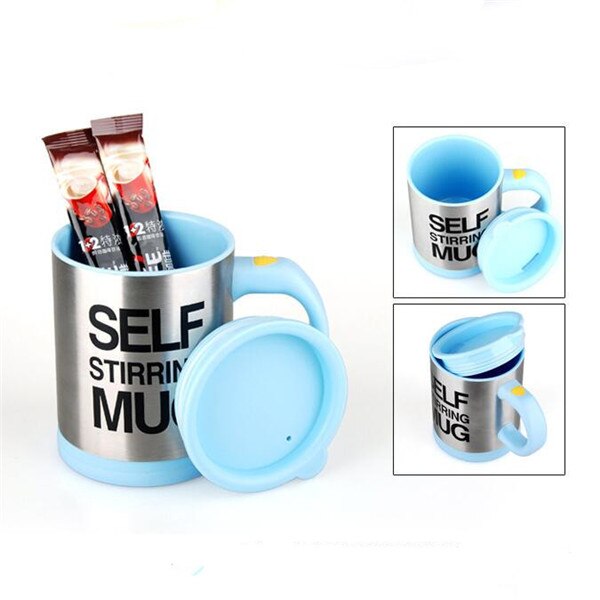 Tasses automatique électrique paresseux auto-remuant tasse tasse café lait mélange tasse Smart acier inoxydable jus mélange tasse Drinkware 400ml: Bleu ciel