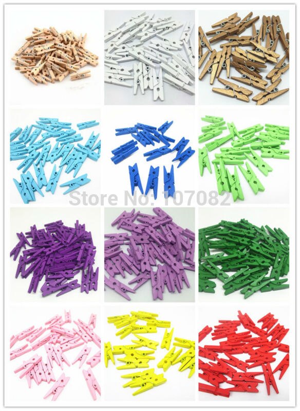 200 stuks 25mm mini houten knijpers wasknijpers clips bruiloftsversieringen scrapbooking ,14 kleuren