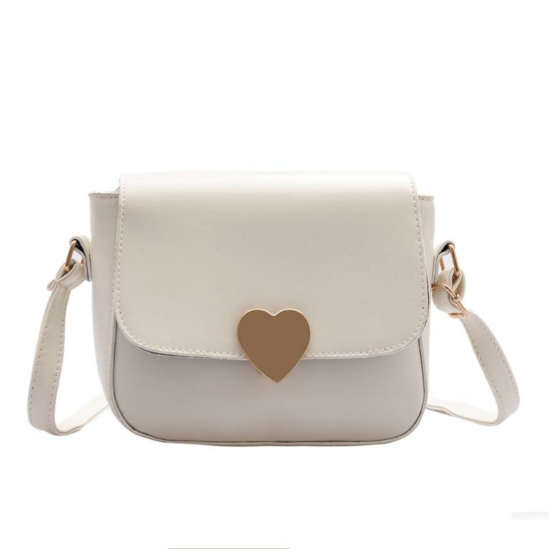 Moda de couro do plutônio ombro saco do mensageiro das mulheres cor sólida crossbody satchel sacos retro metal amor fivela pequenas bolsas: WHITE