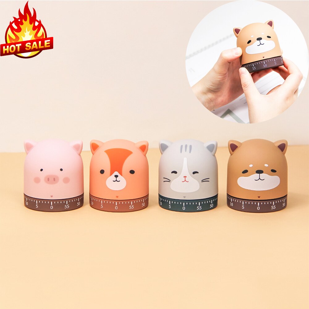 1Hr/60Min Kitchen Mechanical Dial Timer Reminder Alarm Cooking Baking Tools 360-degree Rotating Cute Animal ABS Kitchen Gadgets