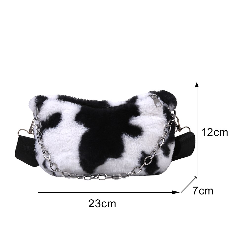 hiver vache imprimer sacs à bandoulière pour femmes doux en peluche sac à main femme chaîne sac bandoulière fourrure moelleux sac sac femme