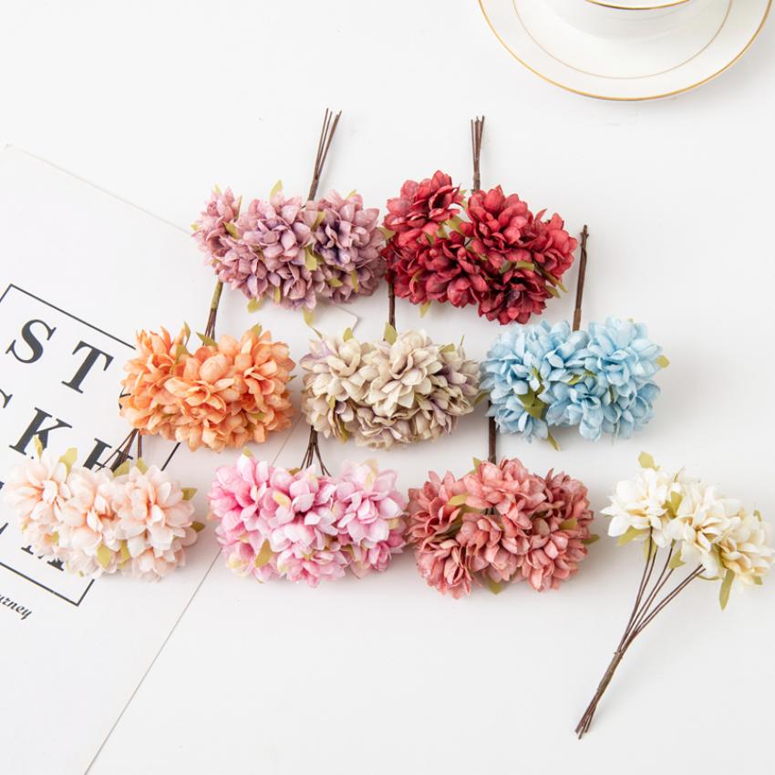 6 Stuks Kunstbloemen Zijde Anjer Mini Boeket Bruiloft Krans Scrapbooking Diy Craft Box Voor Thuis Kerst Decoratie