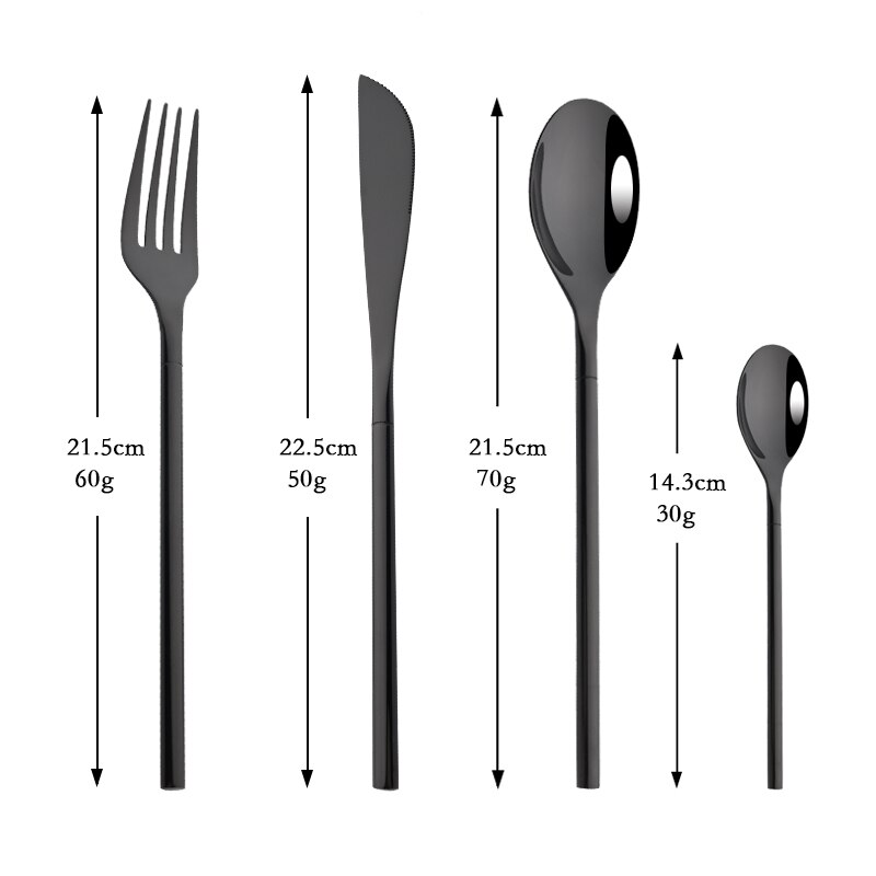 Mirror Luxury Gold 1/2/4Set Flatware Cutlery Set 18/10 Stainless Steel Dinnerware Western Fork Spoon Knife Set Silverware Set: 2Set / Black