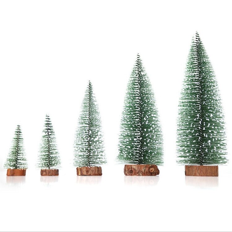 Miniature Pine Trees Sisal Trees with Wood Base Christmas Tree Set Tabletop Trees for Miniature Scenes, Christmas Crafting
