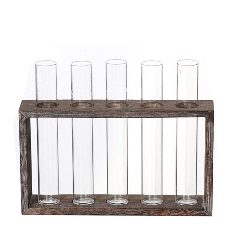 Moderne træ stativ bordplade glas vase reagensglas planter moderne urtepotter bordplade terrarium til hjemmekontor cafe indretning: 23 x 18cm