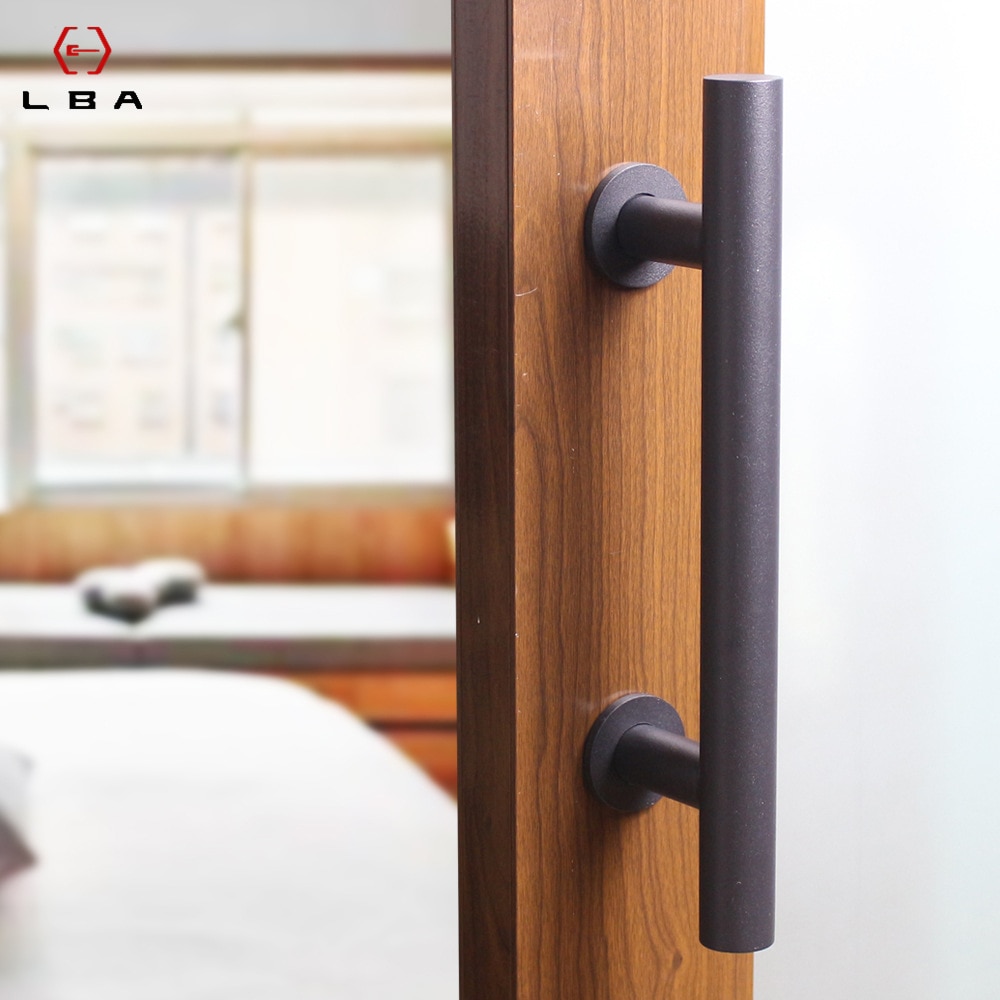 LBA American Barn Door Handle Black Carbon Steel Glass Sliding Push Pull Handles Cabinet Furniture Round Drawer Flush Handle
