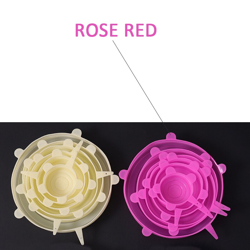 6 stuks/set siliconen rekdeksels universele deksel siliconen kom pot deksel siliconen deksel pan koken voedsel vers deksel magnetron deksel: 6 stuks rozenrood