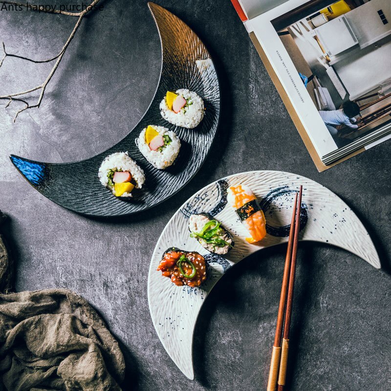 Creativa cerámica de estilo japonés plato de Luna Sushi cocina japonesa bandeja de aperitivos decoración de cocina para el hogar Navidad
