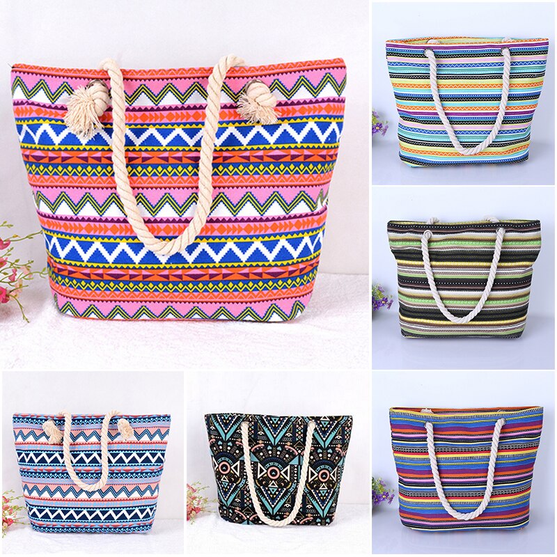 Bohemian Handbag Women's Large Capacity Handbag Single Shoulder Bag Beach Bag Leisure Bag Cotton Rope Handbag