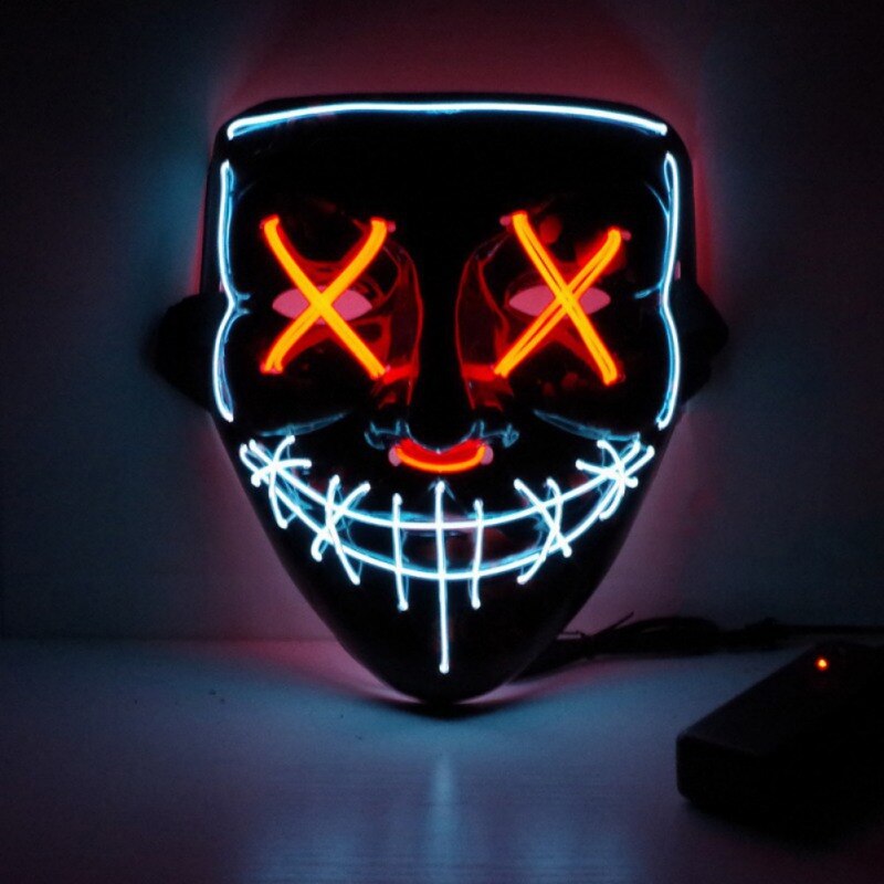 Halloween Masque LED fête Masque mascarade néon Masque lumière lueur dans le noir Mascara horreur Maska Masque lumineux #: Red White