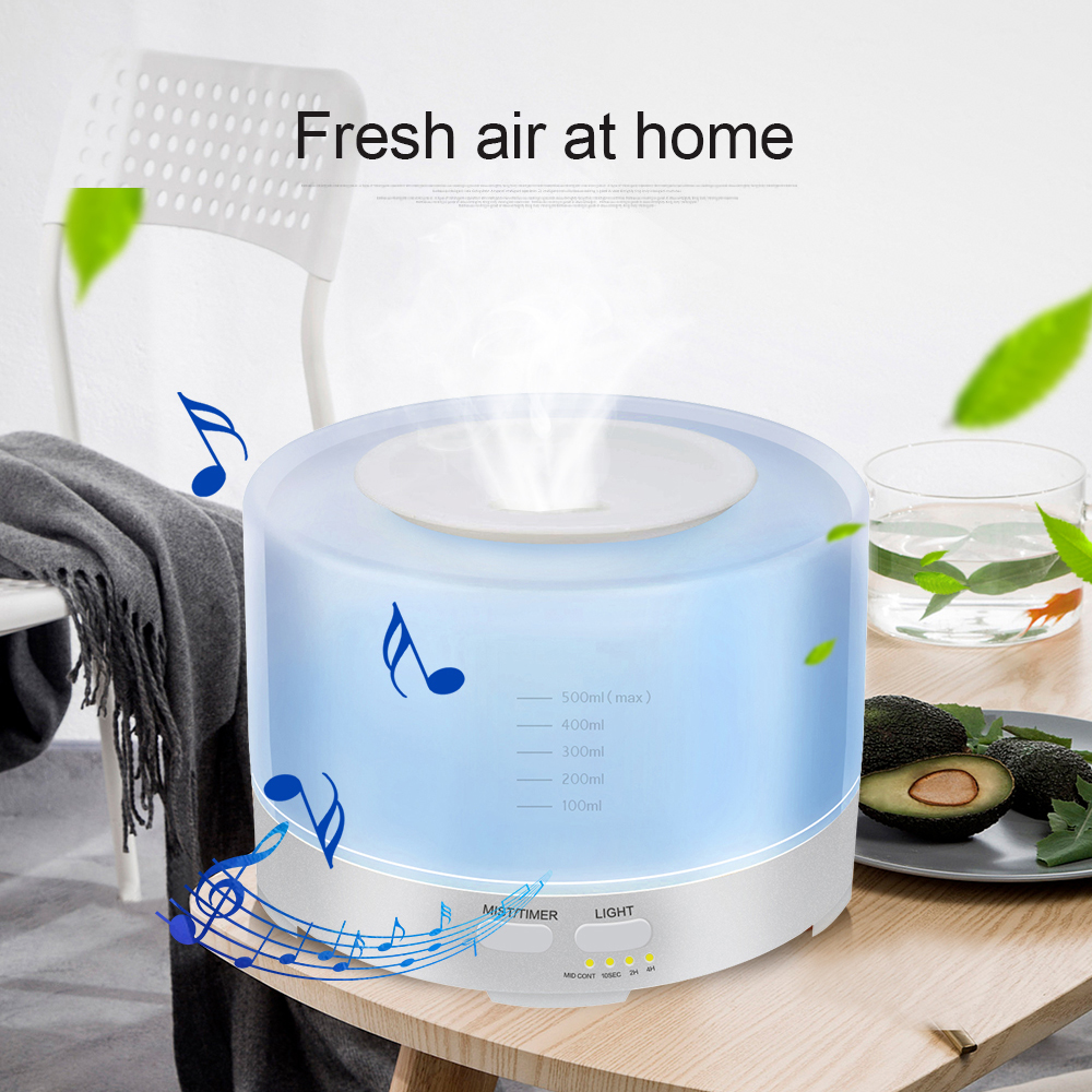 Difusor de Aroma para el hogar, Humidificador ultrasónico con luz LED que cambia de color, música, Bluetooth, 500ML, 12W: white / US