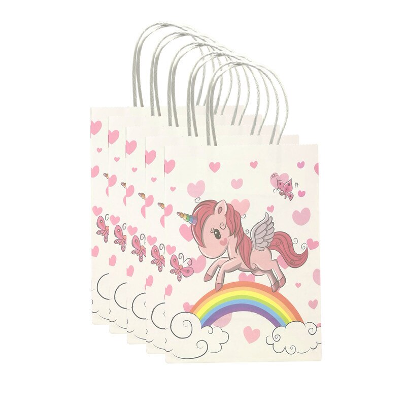 Chicinlife 5 stk enhjørningsposer med håndtag fødselsdagsæske baby shower fødselsdag emballage festartikler enhjørningspose: -en