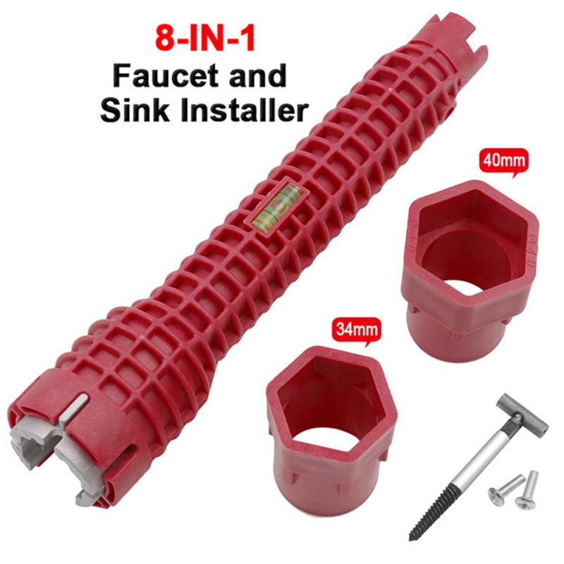 Sleutel 8 in 1 kraan en gootsteen installateur dubbele kop waterleiding sleutel multifunctionele sleutel loodgieter toilet bad gereedschap