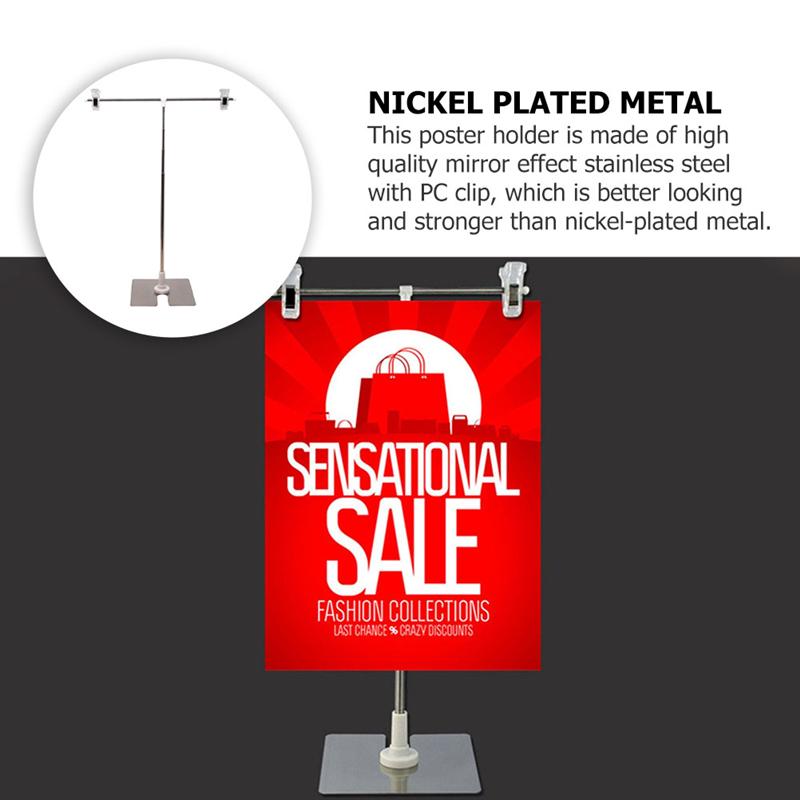 1pc Multipurpose Ajustable Stainless Steel Display Stand T-shaped Height Adjustable Poster Stand (Silver) for Shop