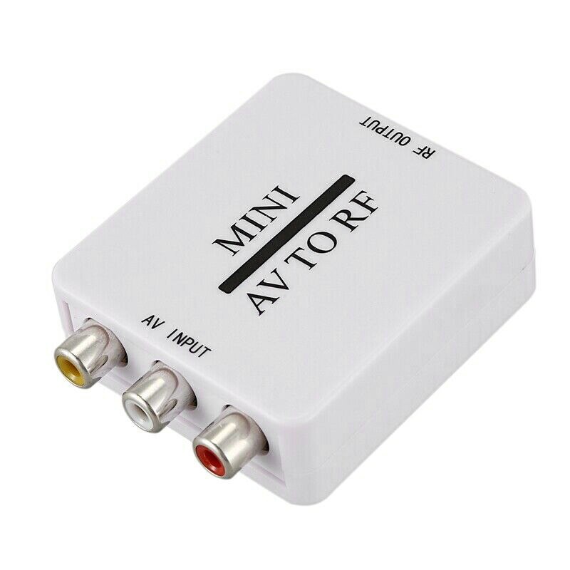 Mini HD caja convertidora de vídeo RCA AV CVSB a RF convertidor adaptador de Video de apoyo de RF 67,25 Mhz 61,25 Mhz AV a RF Scaler conmutador de TV