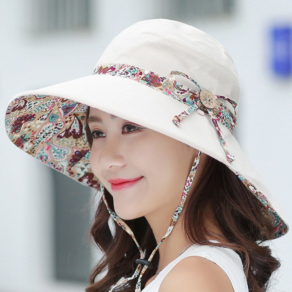 Women Lady Cotton Summer Caps UV Protection Packable Floppy Wide Brim Casual Sun Hat Fishing Fisher Visors: Beige