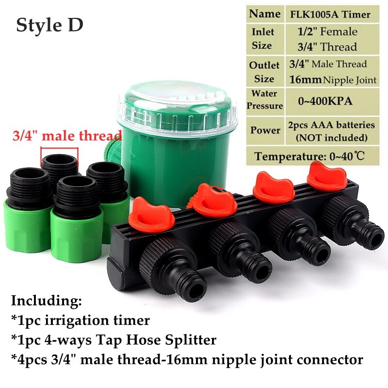 4-Way Irrigation Timer Sets Electronic LCD Display Garden Irrigation Time Controller Water Timer With Fast Connectors: Style D