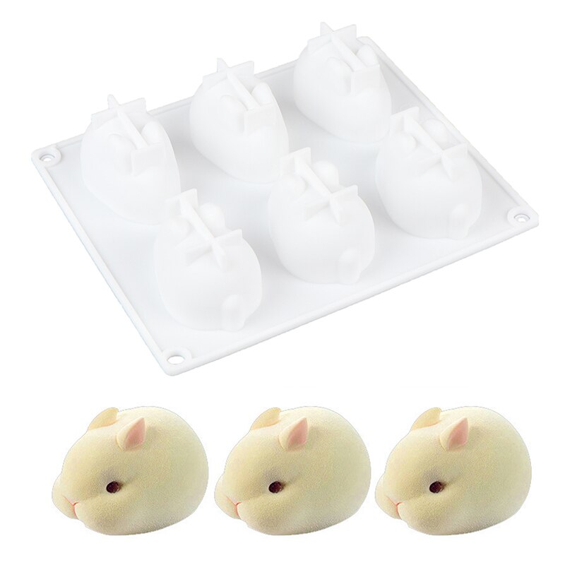 Siliconen 3D Bunny Konijn Mold Cake Decorating Mould Voor Bakken Mousse 6 Vormen