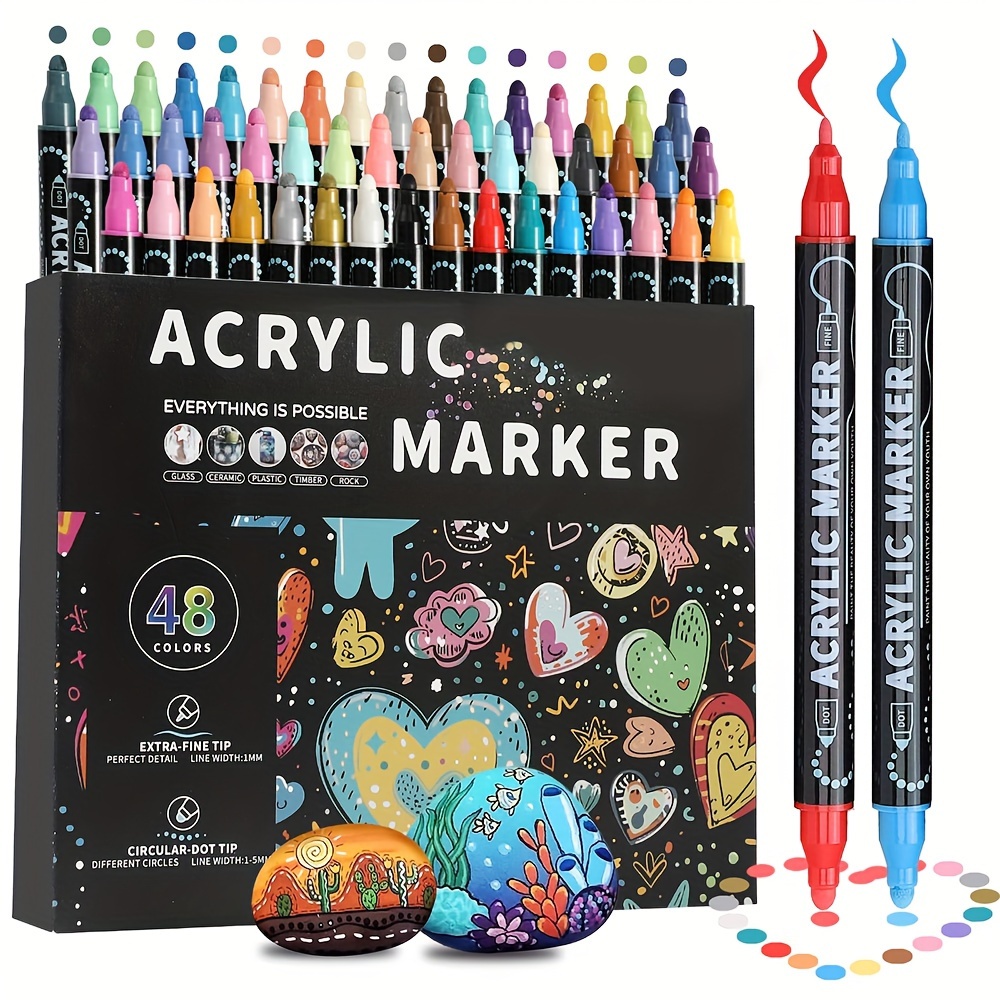 Dual Tip Acrylic Pens Markers, Double Tip Premium Acrylic Markers, Acrylic Markers for DIY Crafts Making Art Supplies