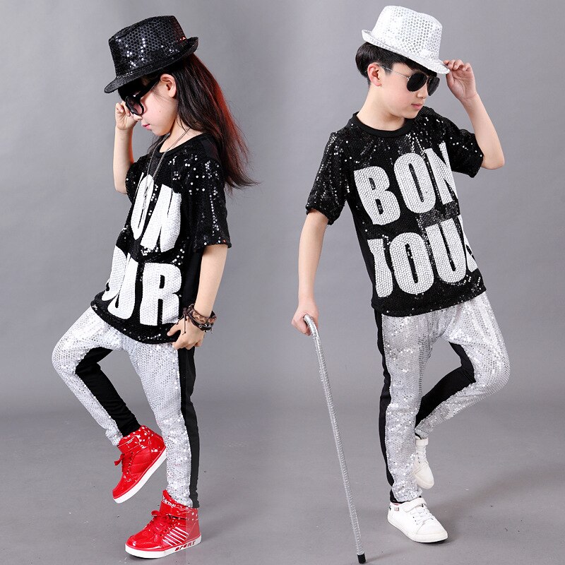 Boy Girl Hip Hop Dance Wear Mordern Jazz Hip-Hop Top &amp; Harem Pants Child Hip Hop Dance Costumes: white / XXL