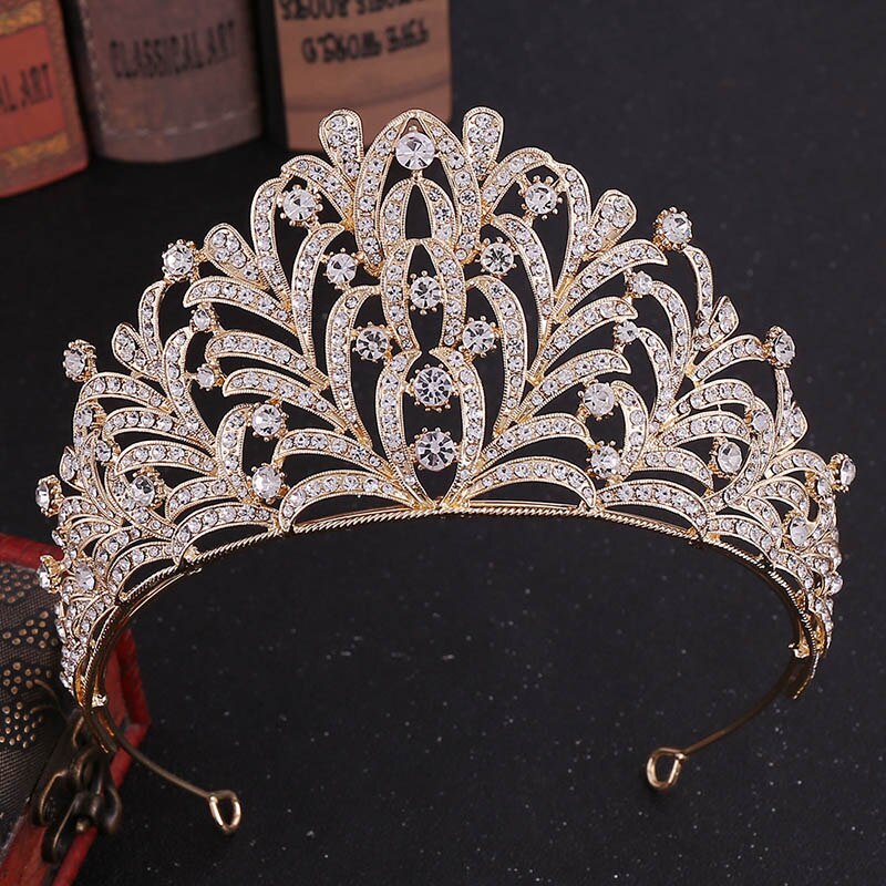 Tiaras barrocas de lujo para novia, cristal, Reina, Princesa, coronas grandes, diamantes de imitación, hojas, diadema nupcial, accesorios para el cabello de boda, Tiaras: De oro y de color