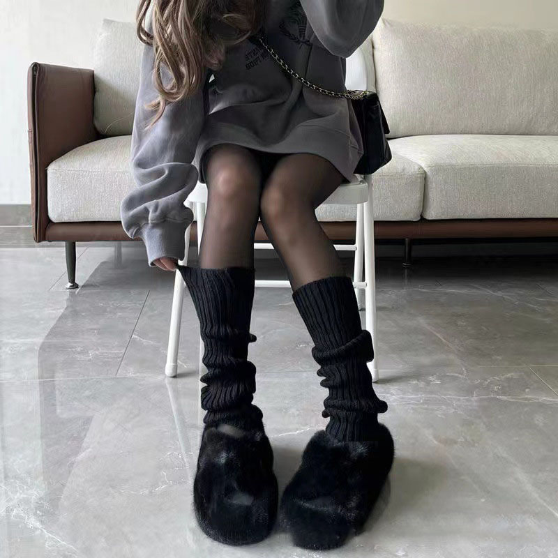 rozaduras piernas calcetines largos lana Lindo leg warmers Calcetines de punto Lolita para mujer, calentador de piernas de chica dulce, Bola de lana, cubierta de pie de punto, Cosplay, otoño, invierno,