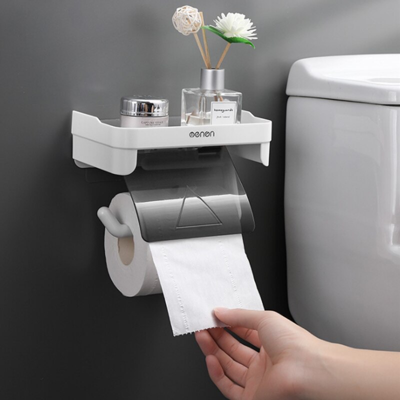Bathroom Toilet Paper Holder Paper Tissue Box Plastic Toilet Dispenser Wall Mounted Roll Paper Storage Box Free Punch Bathroom