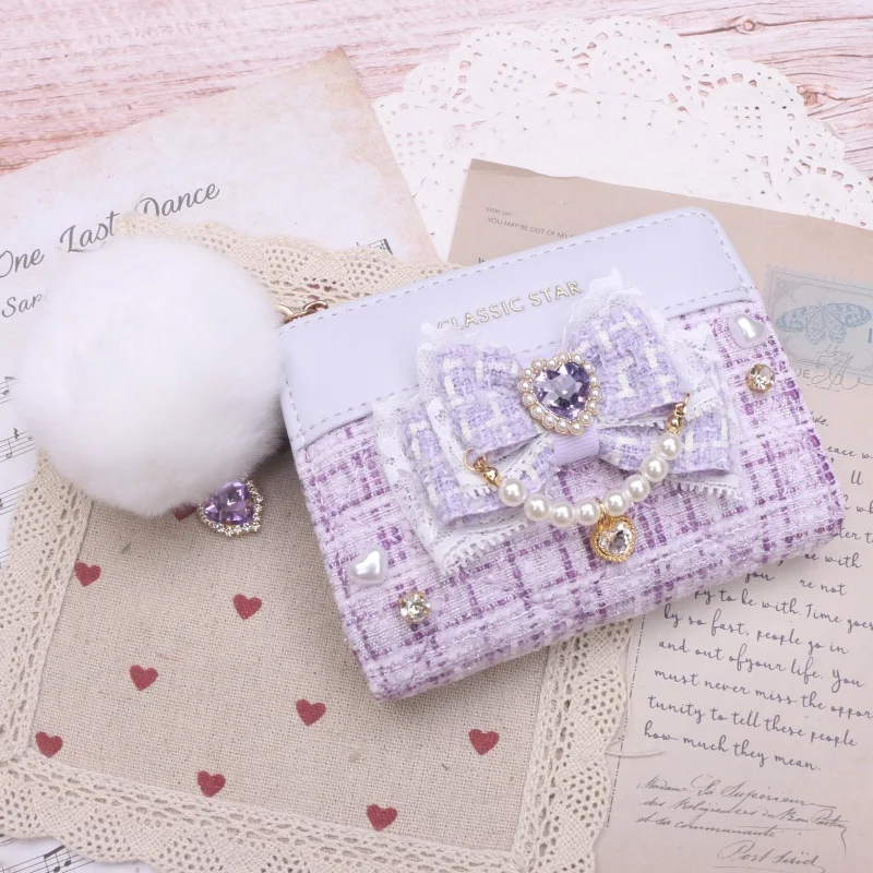 Sweet Women's Wallet Short Coin Purse Wallets for Woman Card Holder Lolita Ladies Wallet for Female Hasp Mini Clutch: PURPLE