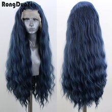 Deep Wave Synthetic Lace Front Wigs for Women Dark Blue Lace Wig High Temperature Fiber Long Wigs Side Part Cosplay Wig Used