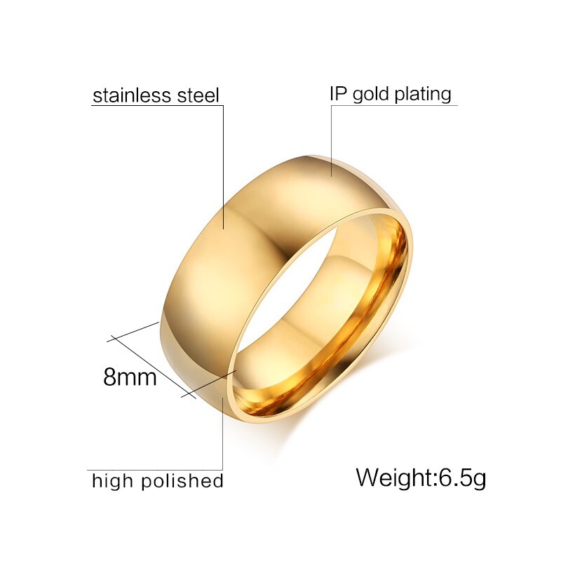 10 stk/partier vielsesringe guldfarvet rustfrit stål 4.0/6.0/8.0mm bredde giver blandingsstørrelse