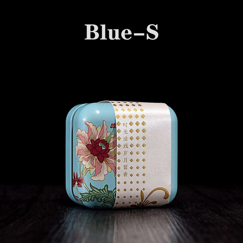 Mini Portable Universal Tea Square Can Storage Tinplate Box Packaging Jar: Blue-S