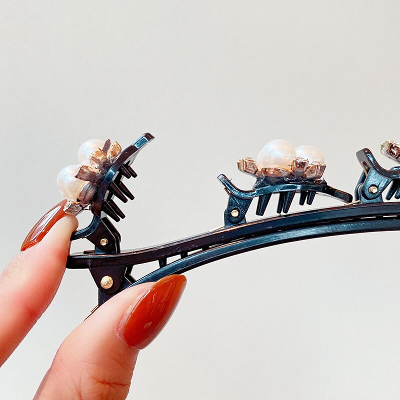 Horquillas trenzadas con perlas y flores para mujer, pinzas decorativas para el cabello, pasadores de sujeción, diadema, accesorios para el cabello