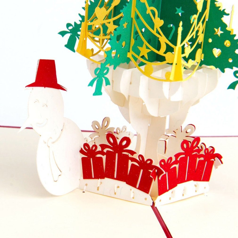 3D Christmas Tree Snowman Greeting Card Festival Blessing Card Paper Postcard Card Decor Supplies