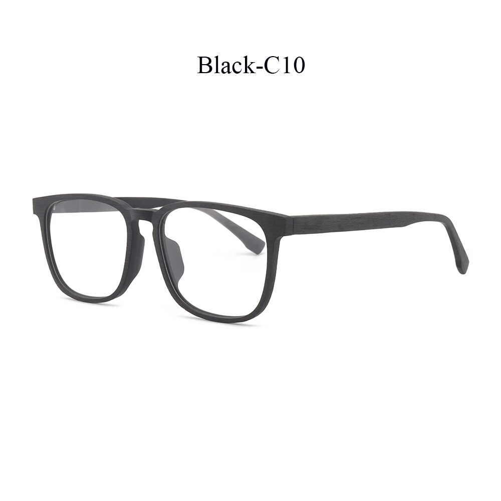 HDCRAFTER Optical Eye Glasses Frame Ultralight Square Prescription Eyeglasses Wood Frames with Clear Lens For Men Women: Black-C10
