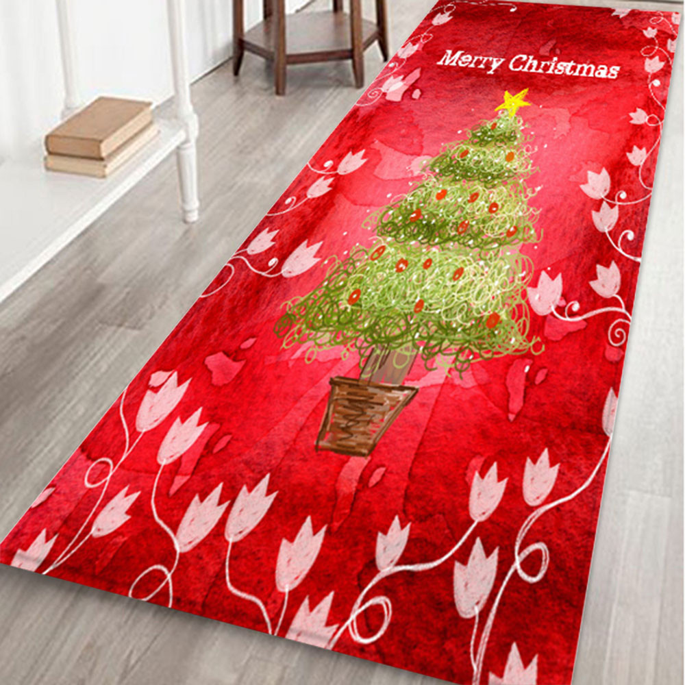 3d julemåtte 40 x 120cm skridsikker julemanden snemand træ velkomst dørmåtter indendørs tæpper indretning gulvtæppe #w: F
