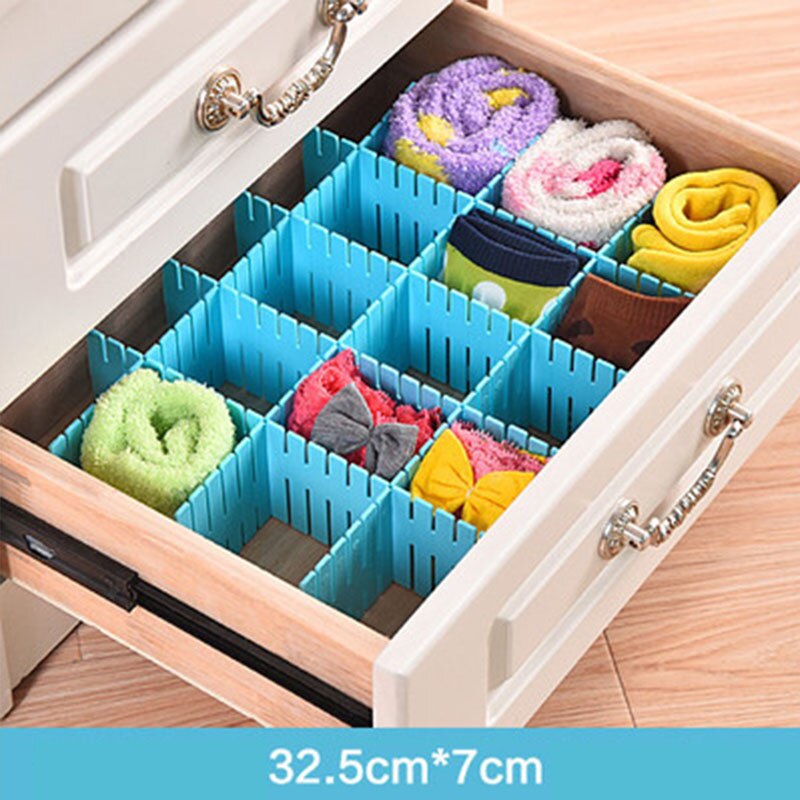 Diy Drawer Storage Rack Detachable Free Combination Partition Desk Organizer Desktop Accessories Household Items: Long section blue